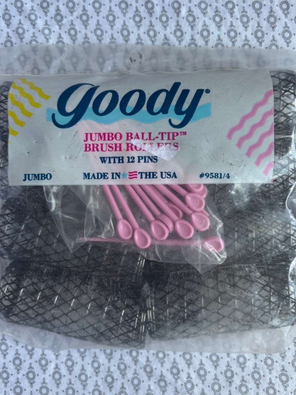 Goody Jumbo Ball Tip Brush Rollers 12 Pins Vintage 1989 1 1/8" Made in USA NEW
